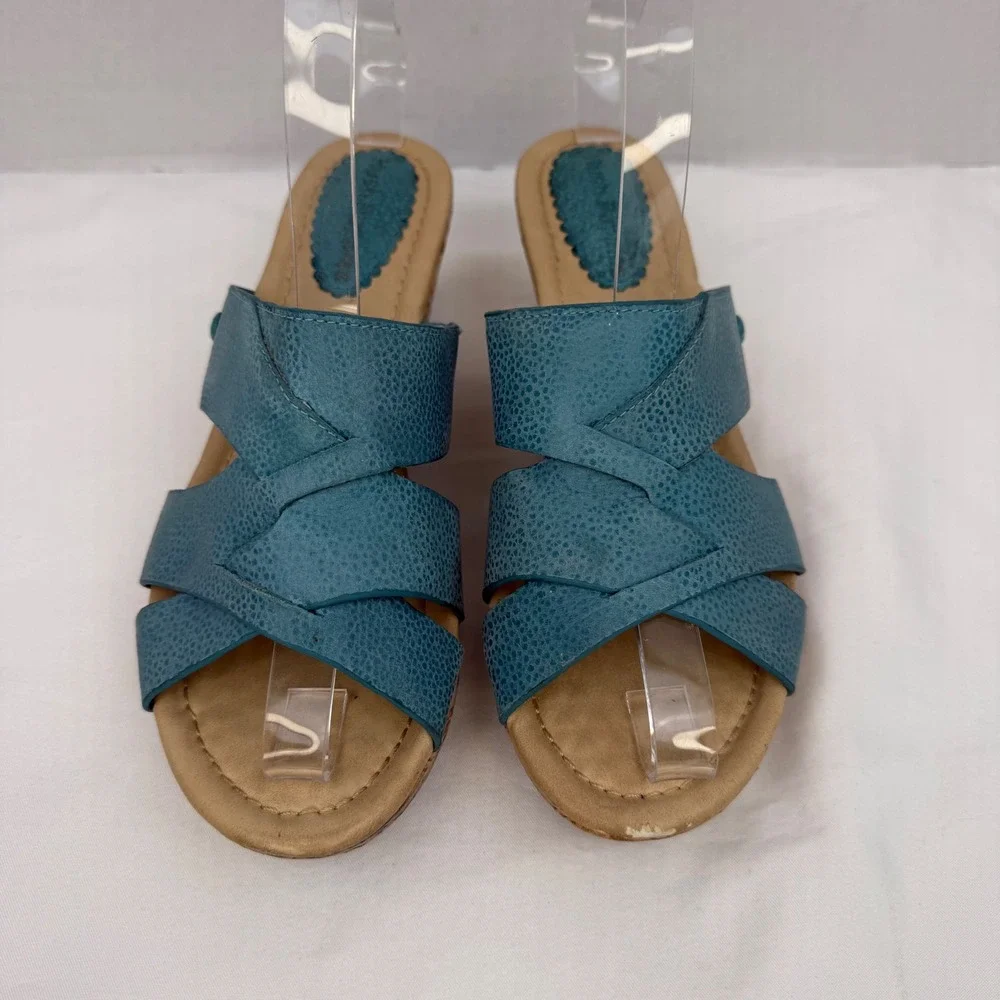 Hush Puppies Womens Teal Blue Textured Leather Cork Wedge Sandals HW05278-441 7